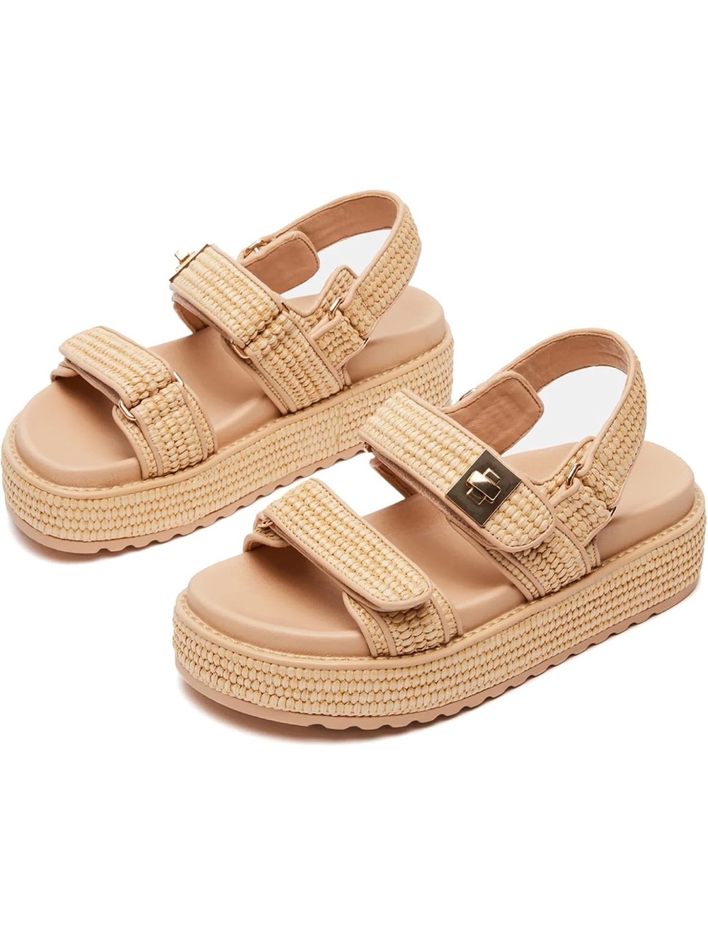 Neutral Woven Platform Sandals with Adjustable Straps